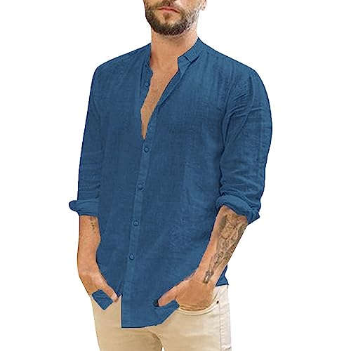 Leinenhemd Herren Langarm Slim fit Umlegekragen Hemd Baumwolle Leinen Freizeithemden Button-Down Casual Business Regular Fit Sommerhemd Herrenhemd von Generic