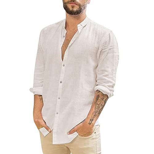 Leinenhemd Herren Langarm Slim fit Umlegekragen Hemd Baumwolle Leinen Freizeithemden Button-Down Casual Business Regular Fit Sommerhemd Herrenhemd von Generic