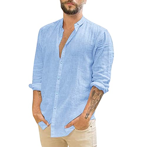 Leinenhemd Herren Langarm Slim fit Umlegekragen Hemd Baumwolle Leinen Freizeithemden Button-Down Casual Business Regular Fit Sommerhemd Herrenhemd von Generic