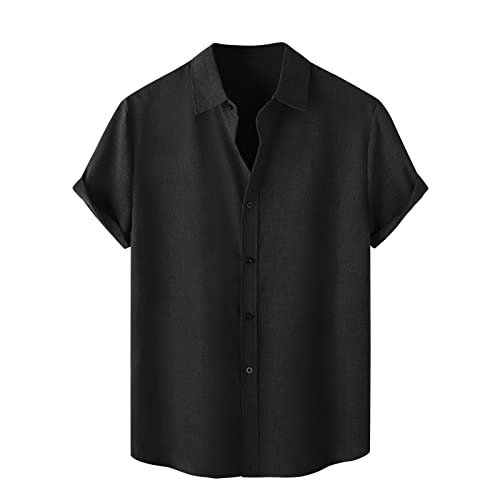 Leinenhemd Herren Sommer,Leichtes Sommerhemd Herren Kurzarm Leinenhemd Herren Dünn Comfort Fit Freizeithemden für Herren Button Down Kurzarmhemd Herren Oversized Oberteil Herren Leinen Hemden von Generic