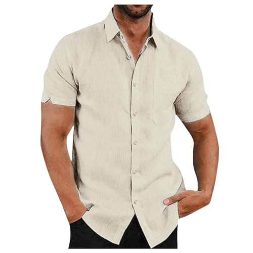 Leinenhemd Herren Sommer Freizeithemd Strand Casual Shirt Kurzarm Hemd Button Down Regular Fit Freizeithemden von Generic