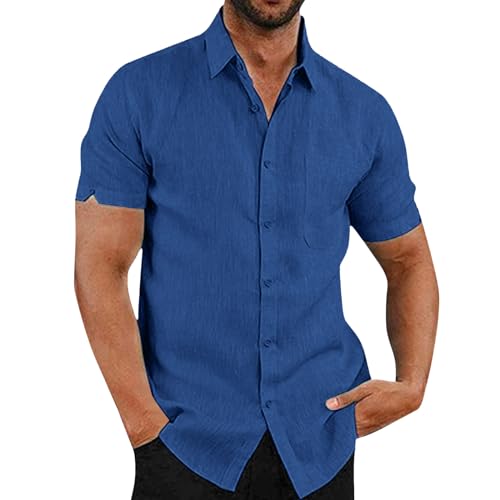 Leinenhemd Herren Sommer Kurzarm Hemden Kläppchenkragen Mode Freizeithemd Comfort Lose Strandhemd Formell Regular Fit Businesshemd Einfarbige Dashing Lässige Shirts Mit Knopfleiste Und Brusttasche von Generic