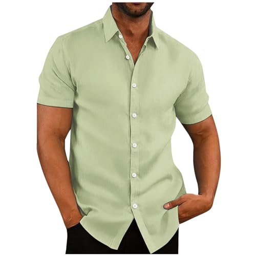 Leinenhemd Herren Sommer Kurzarm Hemden Kläppchenkragen Mode Freizeithemd Comfort Lose Strandhemd Formell Regular Fit Businesshemd Einfarbige Dashing Lässige Shirts Mit Knopfleiste Und Brusttasche von Generic