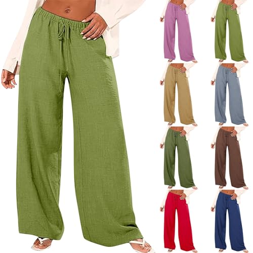 Leinenhose Damen Baggy Leicht - Leinen Sommerhose Loose Freizeithose High Waist Stoffhose Stretch Yogahose Casual Einfarbig Schlupfhose Jogginghose Straight Bein Hosen Mit Taschen von Generic