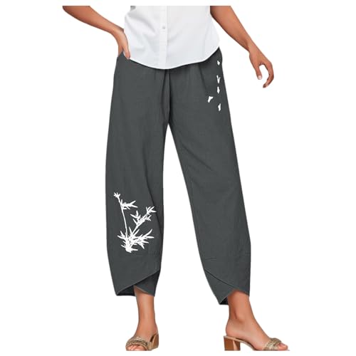 Leinenhose Damen Leichte Baggy Weite Beine Hose High Waist Stoffhose Freizeithose Pusteblumen Drcuk Sommerhose 7/8 Lang Bequeme Jogginghose Hosenrock Mit Taschen Yogahose von Generic