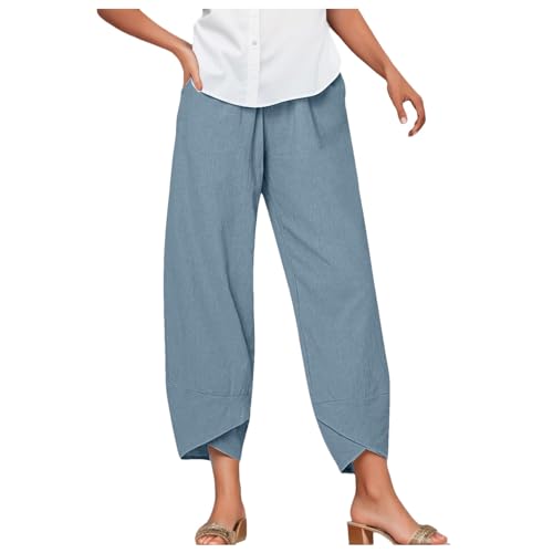 Leinenhose Damen Leichte Baggy Weite Beine Hose High Waist Stoffhose Freizeithose Pusteblumen Drcuk Sommerhose 7/8 Lang Bequeme Jogginghose Hosenrock Mit Taschen Yogahose von Generic