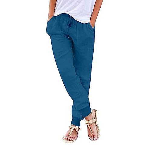 Leinenhose Damen Sommer,Sommerhose Damen Leicht,High Waist Sommerhosen Frauen Leicht und Luftig Große Größen Musselin Hose mit Tunnelzug und Taschen Schwarz Einfarbig Freizeithose Baumwolle Leinen von Generic