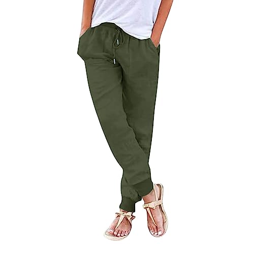 Leinenhose Damen Sommer,Sommerhose Damen Leicht,High Waist Sommerhosen Frauen Leicht und Luftig Große Größen Musselin Hose mit Tunnelzug und Taschen Schwarz Einfarbig Freizeithose Baumwolle Leinen von Generic