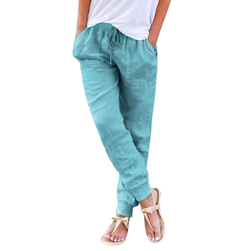 Leinenhose Damen Sommer,Sommerhose Damen Leicht,High Waist Sommerhosen Frauen Leicht und Luftig Große Größen Musselin Hose mit Tunnelzug und Taschen Schwarz Einfarbig Freizeithose Baumwolle Leinen von Generic