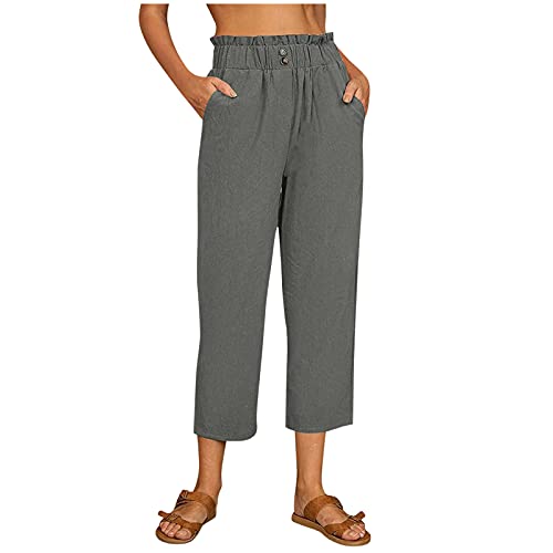 Leinenhose Damen Sommer 7/8 - Sommerhose Damen Leicht Weite Hose High Waist Große Größen Luftige Freizeithose Stoffhose Elegant Stretch Baumwolle Leinen Strandhose Vintage Lange Hosen für Damen von Generic