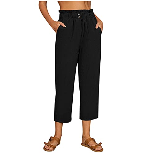 Leinenhose Damen Sommer 7/8 - Sommerhose Damen Leicht Weite Hose High Waist Große Größen Luftige Freizeithose Stoffhose Elegant Stretch Baumwolle Leinen Strandhose Vintage Lange Hosen für Damen von Generic