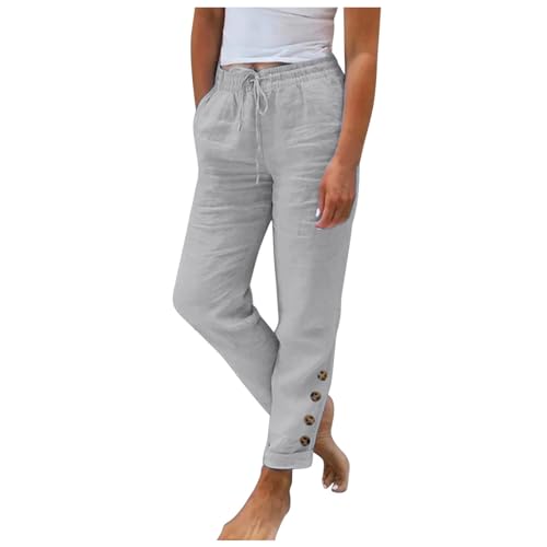 Leinenhose Damen Sommer 7/8 Stoffhose Damen Sommer Straight Leg Baumwolle Leinen Hose Bequeme Leicht Elegant Locker Schlupfhose Stoffhose Palazzo Hose Wickelhose von Generic