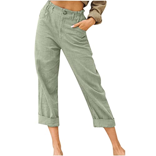 Leinenhose Damen Sommer Capri Sommerhose Damen Leicht 7/8 Stoffhose Damen Elegant Stretch-Hosen Einfarbig Jogginghose Locker Yogahose Mit Gummizug Caprihose- Strandhosen- Haremshosen- Freizeithose von Generic