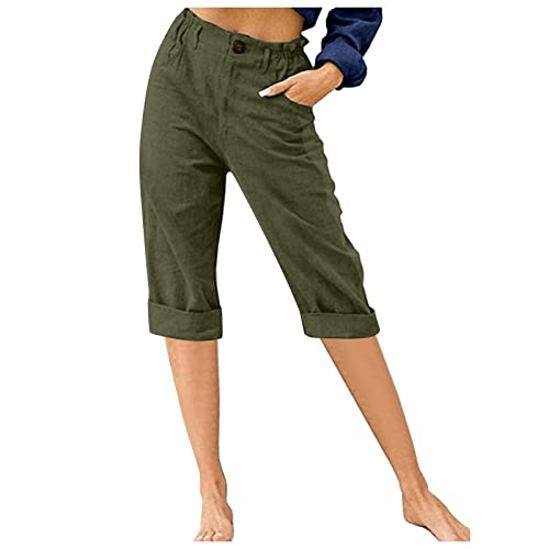 Leinenhose Damen Sommer Capri Sommerhose Damen Leicht 7/8 Stoffhose Damen Elegant Stretch-Hosen Einfarbig Jogginghose Locker Yogahose Mit Gummizug Caprihose- Strandhosen- Haremshosen- Freizeithose von Generic