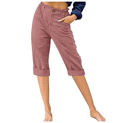 Leinenhose Damen Sommer Capri Sommerhose Damen Leicht 7/8 Stoffhose Damen Elegant Stretch-Hosen Einfarbig Jogginghose Locker Yogahose Mit Gummizug Caprihose- Strandhosen- Haremshosen- Freizeithose von Generic