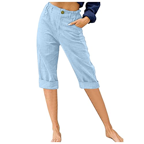 Leinenhose Damen Sommer Capri Sommerhose Damen Leicht 7/8 Stoffhose Damen Elegant Stretch-Hosen Einfarbig Jogginghose Locker Yogahose Mit Gummizug Caprihose- Strandhosen- Haremshosen- Freizeithose von Generic