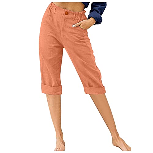 Leinenhose Damen Sommer Capri Sommerhose Damen Leicht 7/8 Stoffhose Damen Elegant Stretch-Hosen Einfarbig Jogginghose Locker Yogahose Mit Gummizug Caprihose- Strandhosen- Haremshosen- Freizeithose von Generic