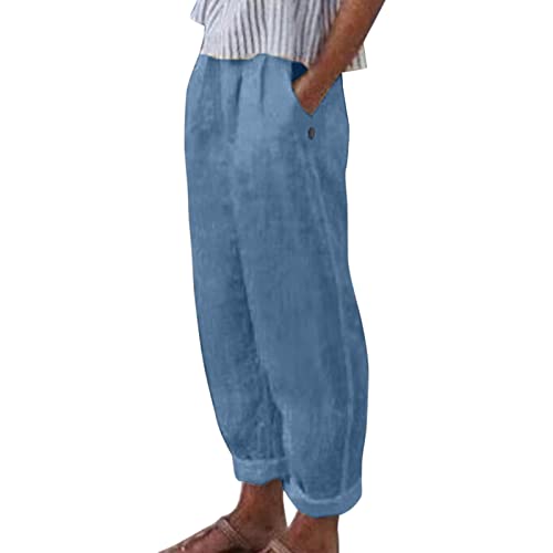 Leinenhose Damen Sommer High Waist Baggy 7/8 Lose Leinen Baumwolle Hose für Frauen Lang Sommerhose Damen Leicht Einfarbig Luftige Stoffhose Freizeithose Pumphose Yogahose Jogginghose Sporthose von Generic