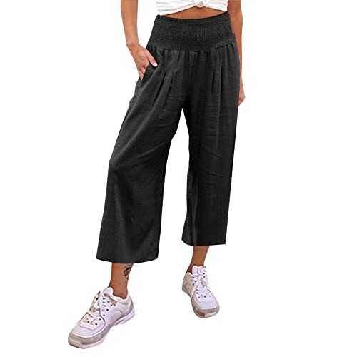 Leinenhose Damen Sommer High Waist Weite Lang Hose Leichte Sommerhose Palazzo Hose Elegant Boho Luftige Hose Freizeithose Stoffhose Yogahose für Frauen Mädchen Große Größen von Generic