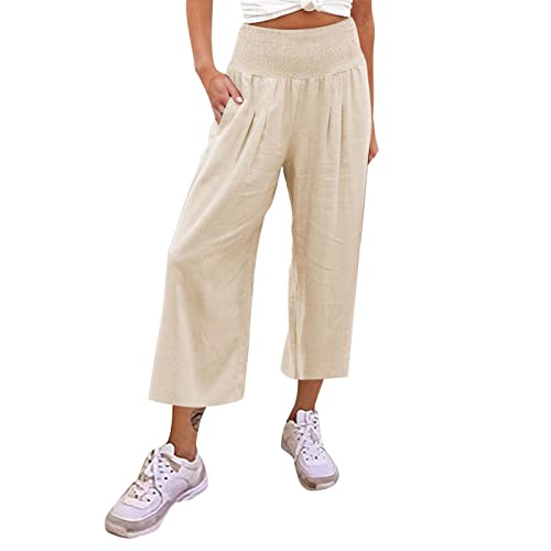 Leinenhose Damen Sommer High Waist Weite Lang Hose Leichte Sommerhose Palazzo Hose Elegant Boho Luftige Hose Freizeithose Stoffhose Yogahose für Frauen Mädchen Große Größen von Generic