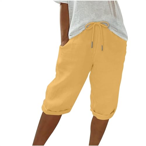 Leinenhose Damen Sommer Knielang Kurze Hosen Einfarbig Leicht und Luftig Leinenhose 3/4 Hohe Taille Locker Caprihose Mit Kordelzug Strandhose Bequeme Freizeithose Stoffhose Pants 3/4 Leinen Shorts Leinenhose Damen Sommer Knielang Kurze Hosen Einfarbig Leicht und Luftig Leinenhose 3/4 Hohe Taille Locker Caprihose Mit Kordelzug Strandhose Bequeme Freizeithose Stoffhose Pants 3/4 Leinen Shorts von Generic
