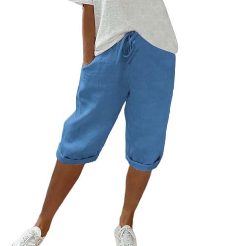 Leinenhose Damen Sommer Knielang Kurze Hosen Einfarbig Leicht und Luftig Leinenhose 3/4 Hohe Taille Locker Caprihose Mit Kordelzug Strandhose Bequeme Freizeithose Stoffhose Pants 3/4 Leinen Shorts Leinenhose Damen Sommer Knielang Kurze Hosen Einfarbig Leicht und Luftig Leinenhose 3/4 Hohe Taille Locker Caprihose Mit Kordelzug Strandhose Bequeme Freizeithose Stoffhose Pants 3/4 Leinen Shorts von Generic