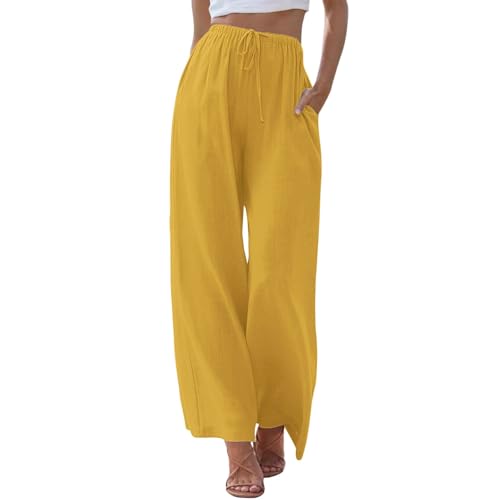 Leinenhose Damen Sommer Leicht - Freizeithose Casual Locker Palazzo Hose Weite Leg Sommerhose Einfarbig Strandhose Weich Bequem Stoffhose Hohe Taille Mit Tunnelzug Und Taschen Leinenhose Damen Sommer Leicht - Freizeithose Casual Locker Palazzo Hose Weite Leg Sommerhose Einfarbig Strandhose Weich Bequem Stoffhose Hohe Taille Mit Tunnelzug Und Taschen von Generic