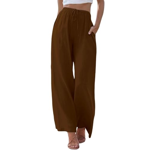 Leinenhose Damen Sommer Leicht - Freizeithose Casual Locker Palazzo Hose Weite Leg Sommerhose Einfarbig Strandhose Weich Bequem Stoffhose Hohe Taille Mit Tunnelzug Und Taschen Leinenhose Damen Sommer Leicht - Freizeithose Casual Locker Palazzo Hose Weite Leg Sommerhose Einfarbig Strandhose Weich Bequem Stoffhose Hohe Taille Mit Tunnelzug Und Taschen von Generic