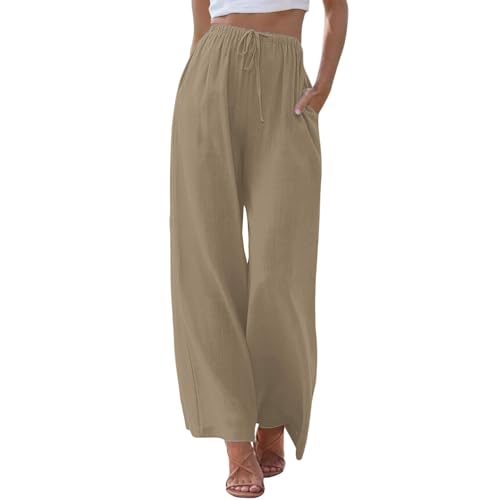 Leinenhose Damen Sommer Leicht - Freizeithose Casual Locker Palazzo Hose Weite Leg Sommerhose Einfarbig Strandhose Weich Bequem Stoffhose Hohe Taille Mit Tunnelzug Und Taschen von Generic