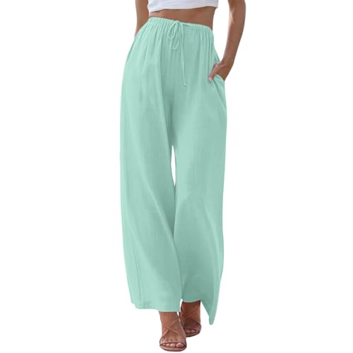 Leinenhose Damen Sommer Leicht - Freizeithose Casual Locker Palazzo Hose Weite Leg Sommerhose Einfarbig Strandhose Weich Bequem Stoffhose Hohe Taille Mit Tunnelzug Und Taschen Leinenhose Damen Sommer Leicht - Freizeithose Casual Locker Palazzo Hose Weite Leg Sommerhose Einfarbig Strandhose Weich Bequem Stoffhose Hohe Taille Mit Tunnelzug Und Taschen von Generic