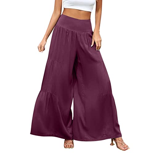 Leinenhose Damen Sommer Leicht Sommerhose Leicht Weites Bein Schlupfhose High Waist Stretch Yogahose Lang Wide Leg Stoffhose Elegant Freizeithose Outdoor Hosen Chinohose Hosenrock-Leinenhosen von Generic