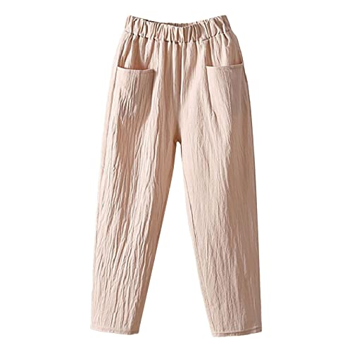Leinenhose Damen Sommer Leicht Stoffhose High Waist Weites Bein Freizeithose 7/8 Sommerhose Einfarbig Schlupfhose Leinen-Sommerhosen 3/4 Jogginghose Loose Haushose Luftig Leinenhosen von Generic