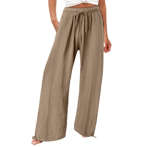 Leinenhose Damen Sommerhose Leicht Haremshos Musselin Hose Leichte Plissee Hose Schlupfhose Anzughose (Brown-B, XXL) von Generic