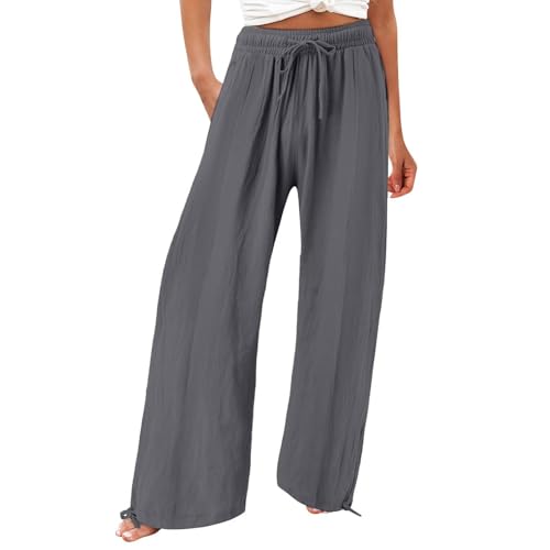 Leinenhose Damen Sommerhose Leicht Haremshos Musselin Hose Leichte Plissee Hose Schlupfhose Anzughose (Dark Gray-B, S) von Generic