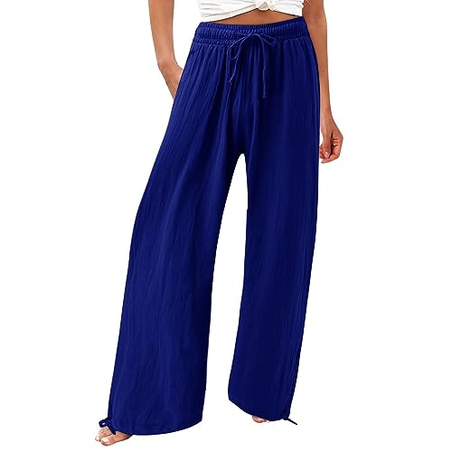Leinenhose Damen Sommerhose Leicht Haremshos Musselin Hose Leichte Plissee Hose Schlupfhose Anzughose (Navy-A, XXL) von Generic