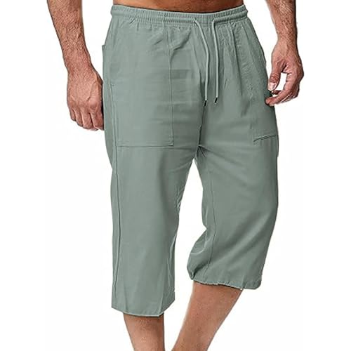 Leinenhose Herren 3/4 Hose Sommer Bermuda Shorts Dreiviertel Freizeithose Baumwolle Leinen Kurz Hosen Elastischem Bund Jogginghose Lounge Caprihose Relaxed Fit Sommerhose Sporthose mit Tasche Leinenhose Herren 3/4 Hose Sommer Bermuda Shorts Dreiviertel Freizeithose Baumwolle Leinen Kurz Hosen Elastischem Bund Jogginghose Lounge Caprihose Relaxed Fit Sommerhose Sporthose mit Tasche von Generic