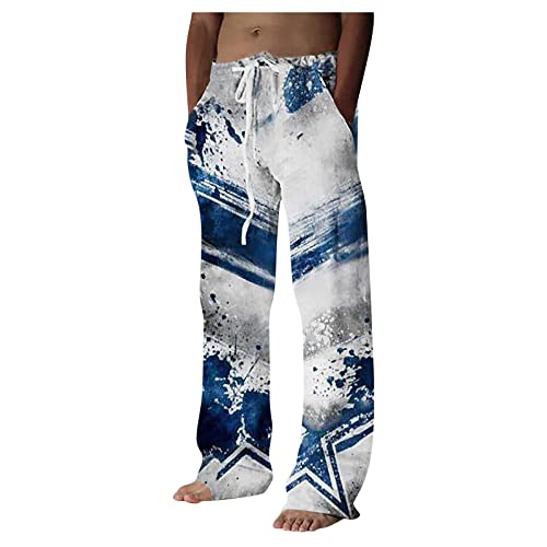 Leinenhose Herren Freizeithose Herren Baumwoll Sommerhose Drucken Lange Stoffhose Mode Fit Atmungsaktive Hose mit Taschen Größe Strandhose Kordelzug Hose Outdoorhose Herren Weiß XXL von Generic