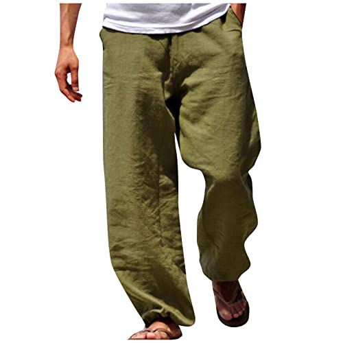 Leinenhose Herren Freizeithose Herren Jogging Hose Herren Leicht Sommerhose Herrenhosen Übergröße Baumwollehosen Loose Fit Casual Strandhosen Loungewear Strandhose Herren Grün M von Generic