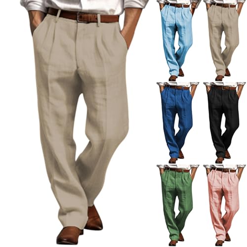 Leinenhose Herren Lang Sommer Sommerhose Herren Weit Leinenhose Herren Elegant Jogginghose Herren Leinen Relaxed Fit Freizeithose Herren Leicht Leinenhose Herren Anzug Loose Fit von Generic