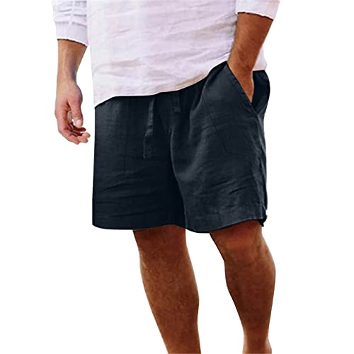 Leinenhose Herren Sommer Kurz Einfarbig Atmungsaktiv Freizei Shorts Mit Taschen Leichte Dünne Trainingshose Loose Fit Mit Elastischer Bund Kordelzug Kurze Hosen Strandshorts Jogginghose von Generic