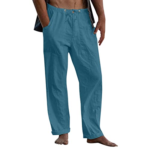 Leinenhose Herren Sommer mit Gummizug Sommerhose Leinenhose Weit Weites Bein Stoffhose Haremshose Baggy Leinen Herrenhose Freizeithose von Generic