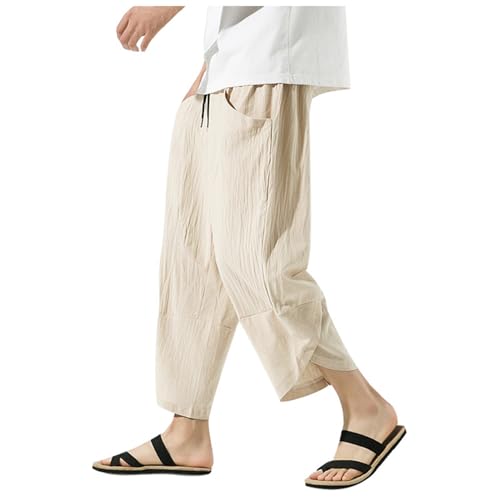 Leinenhose Herren Strandhose Elastische Taille Hosen,Weite Hose Mit Gummizug,Sommerhose Beige,Bunte Freizeithose Herren,Leichte Leinenhose,Sommerhose Leinen Herren von Generic