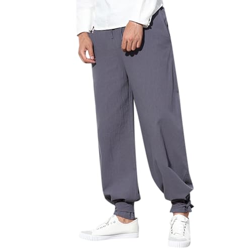 Leinenhose Männer Leinen Herren Baumwolle Haremshose Einfarbige Freizeithose Herren Atmungsaktive Pumphose Stretch Verschärfen Hosenbein Pluderhose Leichte Elastisches Sport Jogginghose M von Generic