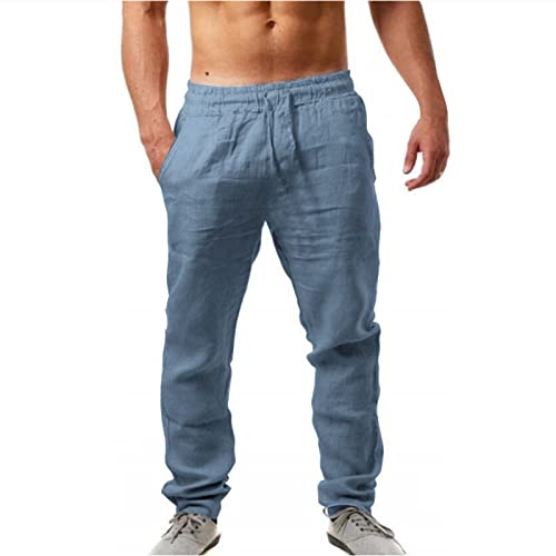 Leinenhosen Herren Lang Leicht Sommerhose Loose Fit Standhosen Männer Einfarbig Freizeithose 2025 Sommer Bequeme Hose mit Kordelzug für Urlaub Strand Alltag von Generic