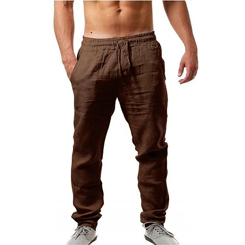 Leinenhosen Herren Lang Leicht Sommerhose Loose Fit Standhosen Männer Einfarbig Freizeithose 2025 Sommer Bequeme Hose mit Kordelzug für Urlaub Strand Alltag von Generic