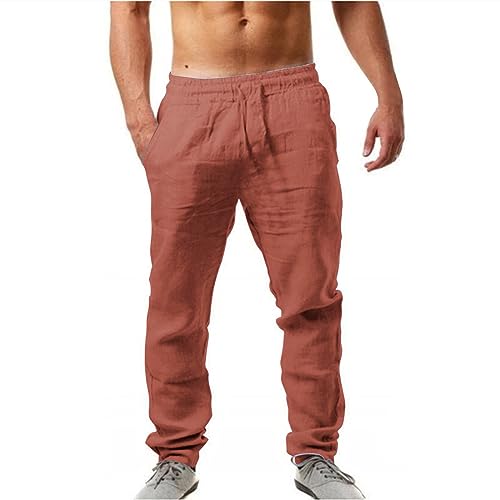 Leinenhosen Herren Lang Leicht Sommerhose Loose Fit Standhosen Männer Einfarbig Freizeithose 2024 Sommer Bequeme Hose für Urlaub Strand Alltag von Generic