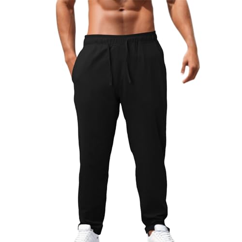Leinenhosen Herren Lang Leicht Sommerhose Loose Fit Standhosen Männer Einfarbig Freizeithose 2025 Sommer Bequeme Hose mit Kordelzug für Urlaub Strand Alltag von Generic