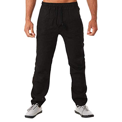 Leinenhosen Herren Lang Leicht Sommerhose Loose Fit Standhosen Männer Einfarbig Freizeithose 2024 Sommer Bequeme Hose für Urlaub Strand Alltag von Generic