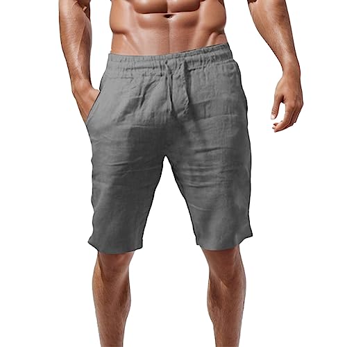 Leinenhosen Herren Lang Leicht Sommerhose Loose Fit Standhosen Männer Einfarbig Freizeithose 2025 Sommer Bequeme Hose mit Kordelzug für Urlaub Strand Alltag von Generic