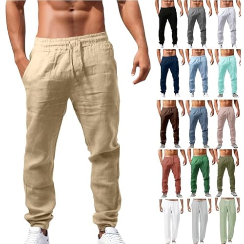 Leinenhosen Herren Lang Leicht Sommerhose Loose Fit Standhosen Männer Einfarbig Freizeithose 2025 Sommer Bequeme Hose für Urlaub Strand Alltag von Generic